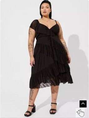 Torrid NEW Plus Size 2x: Midi Mesh Ruffle Surplice Party Dress